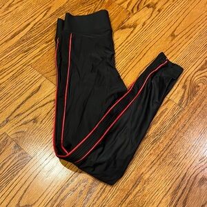 NWT Terez Woman’s Black Leggings with Red Stripes Size S
